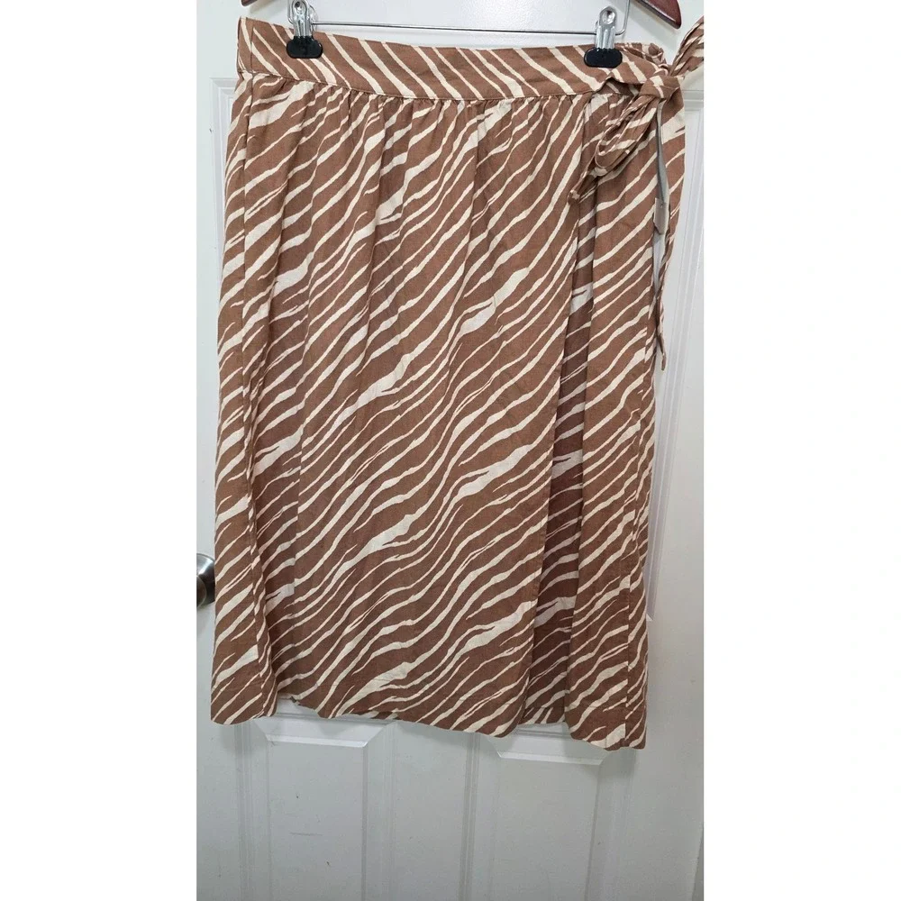 NEW A New Day Zebra Print Wrap Skirt Womens Large Brown Linen Blend Midi Skirt